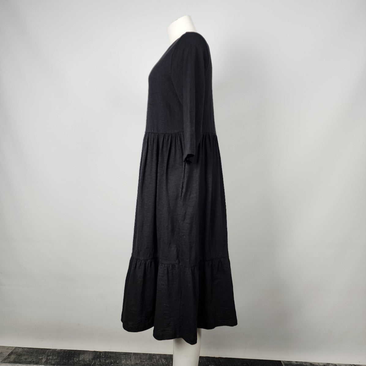Orientique Naturally Australian Black Cotton Midi Dress Size S