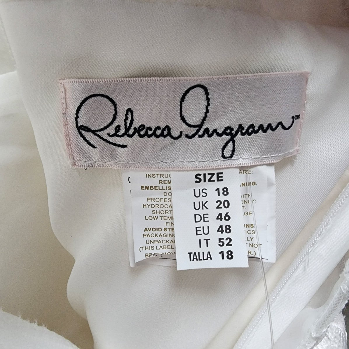Rebecca Ingram White Lace Beaded Bodice Tulle Wedding Gown Size 18