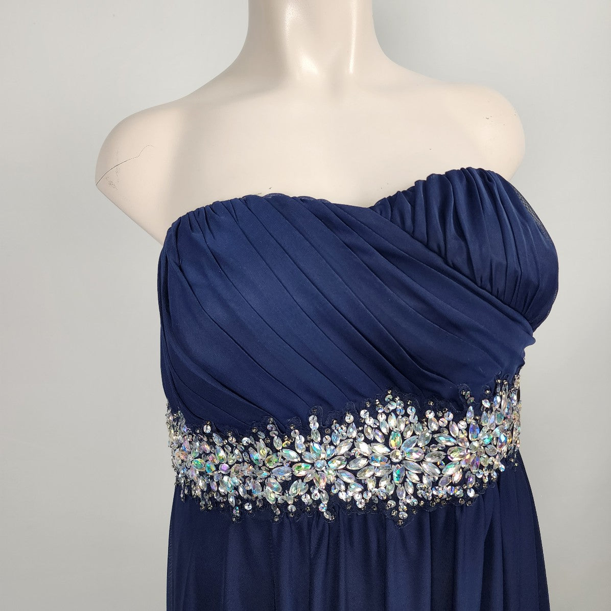 My Michelle Navy AB Crystal Chiffon Event Gown Size 24