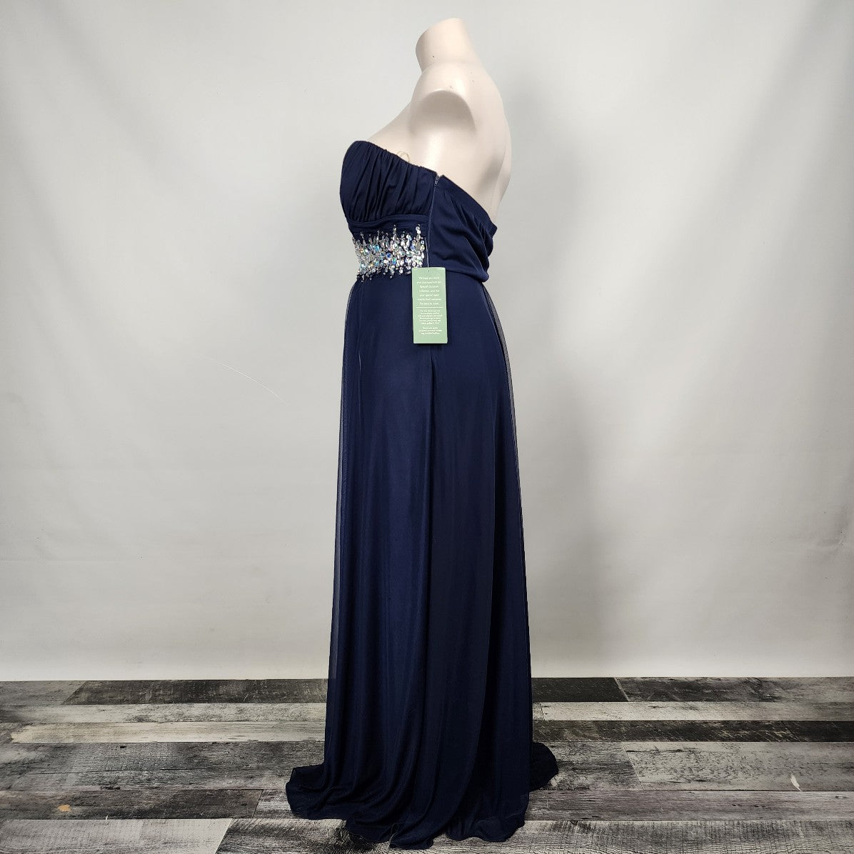 My Michelle Navy AB Crystal Chiffon Event Gown Size 24