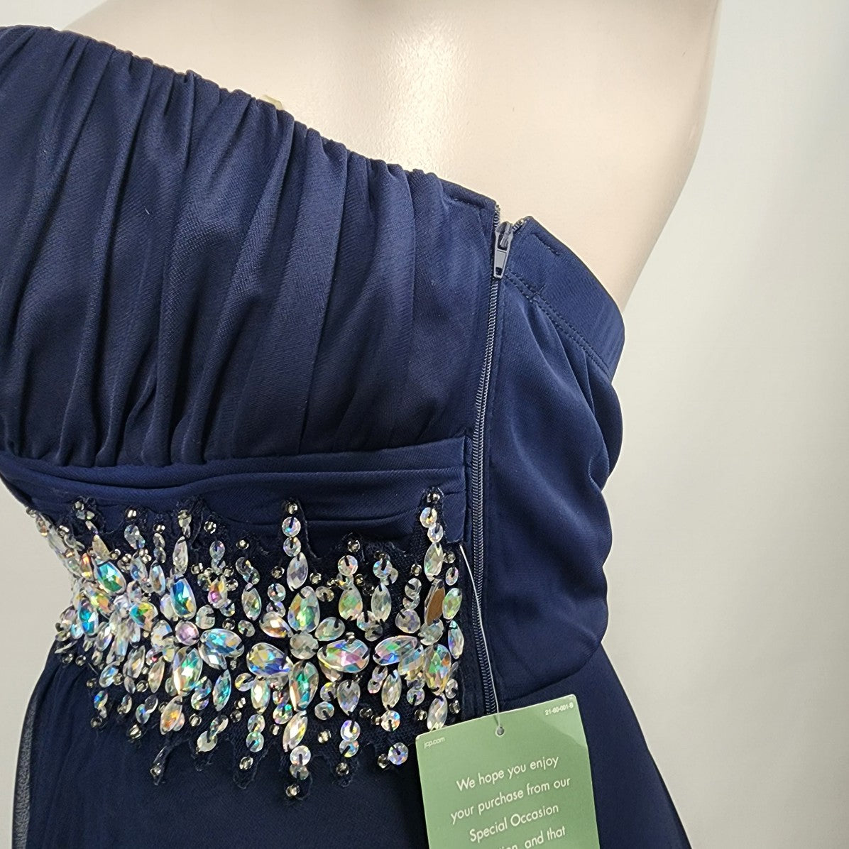 My Michelle Navy AB Crystal Chiffon Event Gown Size 24