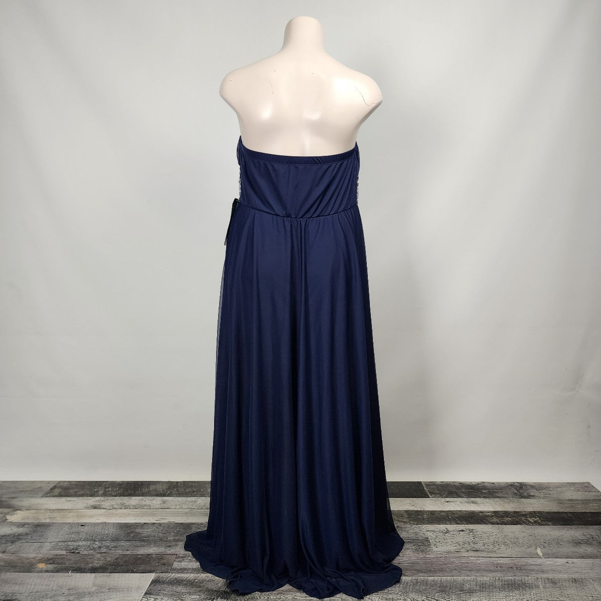 My Michelle Navy AB Crystal Chiffon Event Gown Size 24