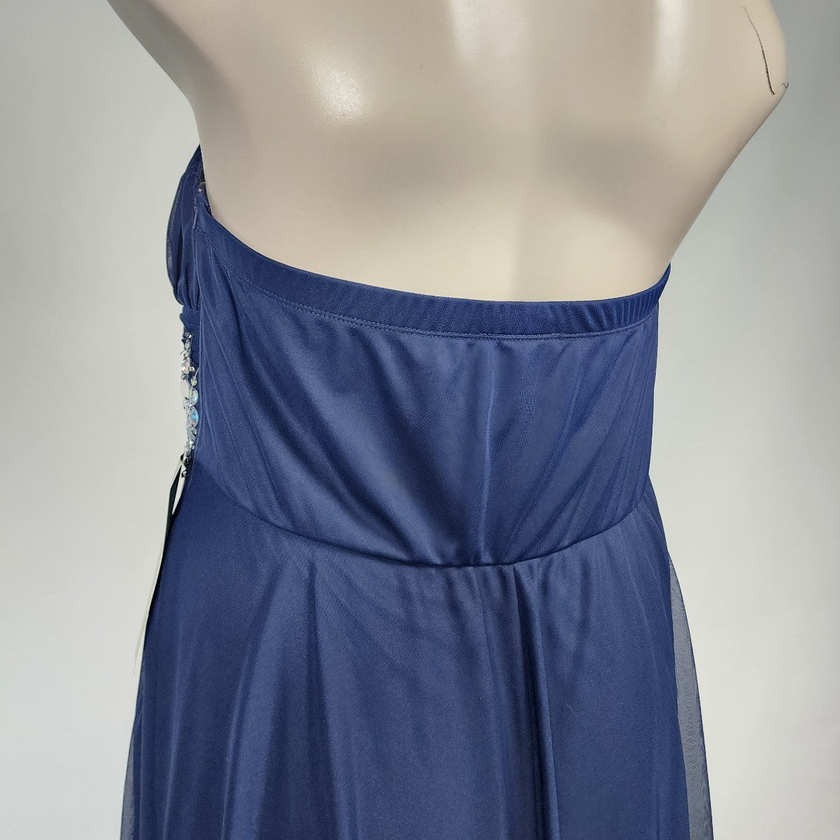My Michelle Navy AB Crystal Chiffon Event Gown Size 24