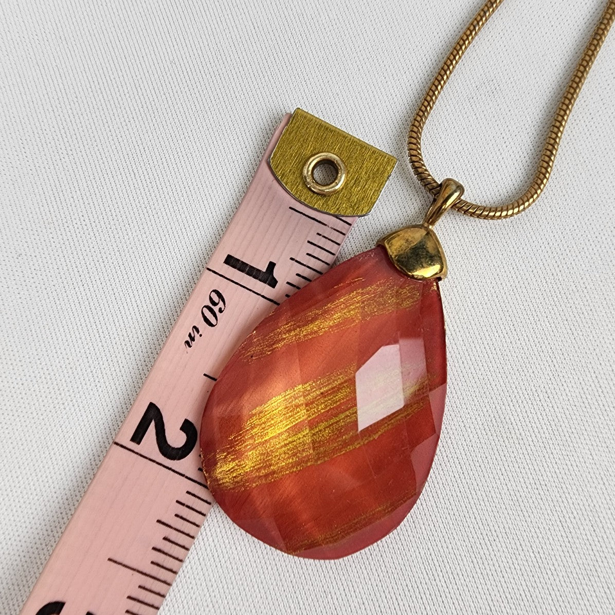 Gold Tone Red Faceted Stone Pendant Necklace & Earrings