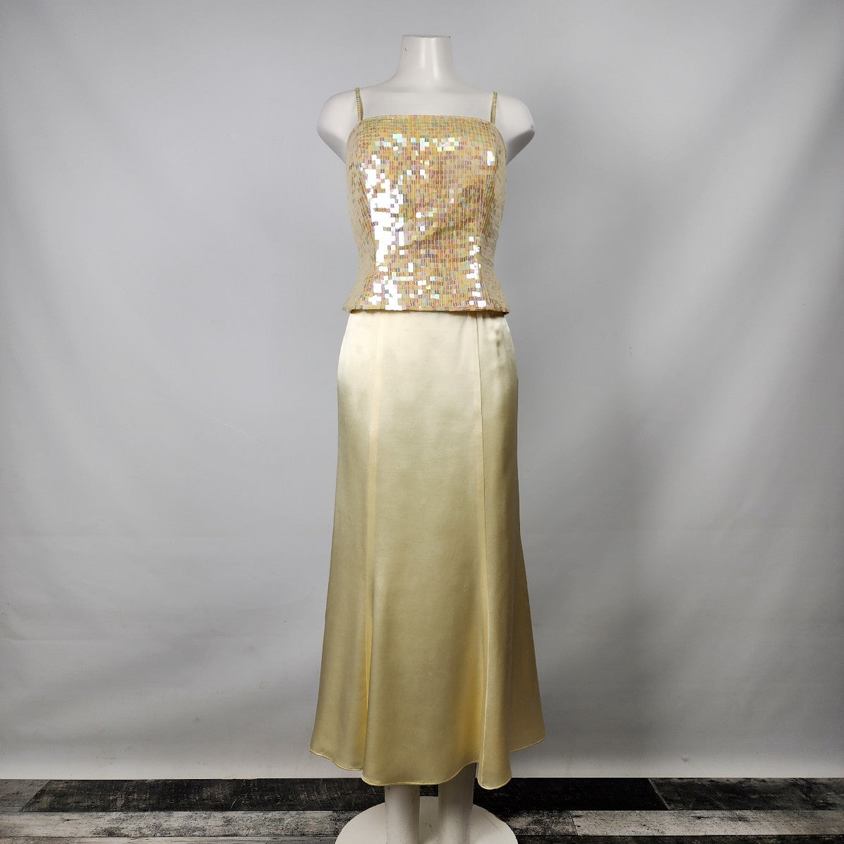 Alfred Angelo Yellow Sequined Two Piece Event Dress Size S