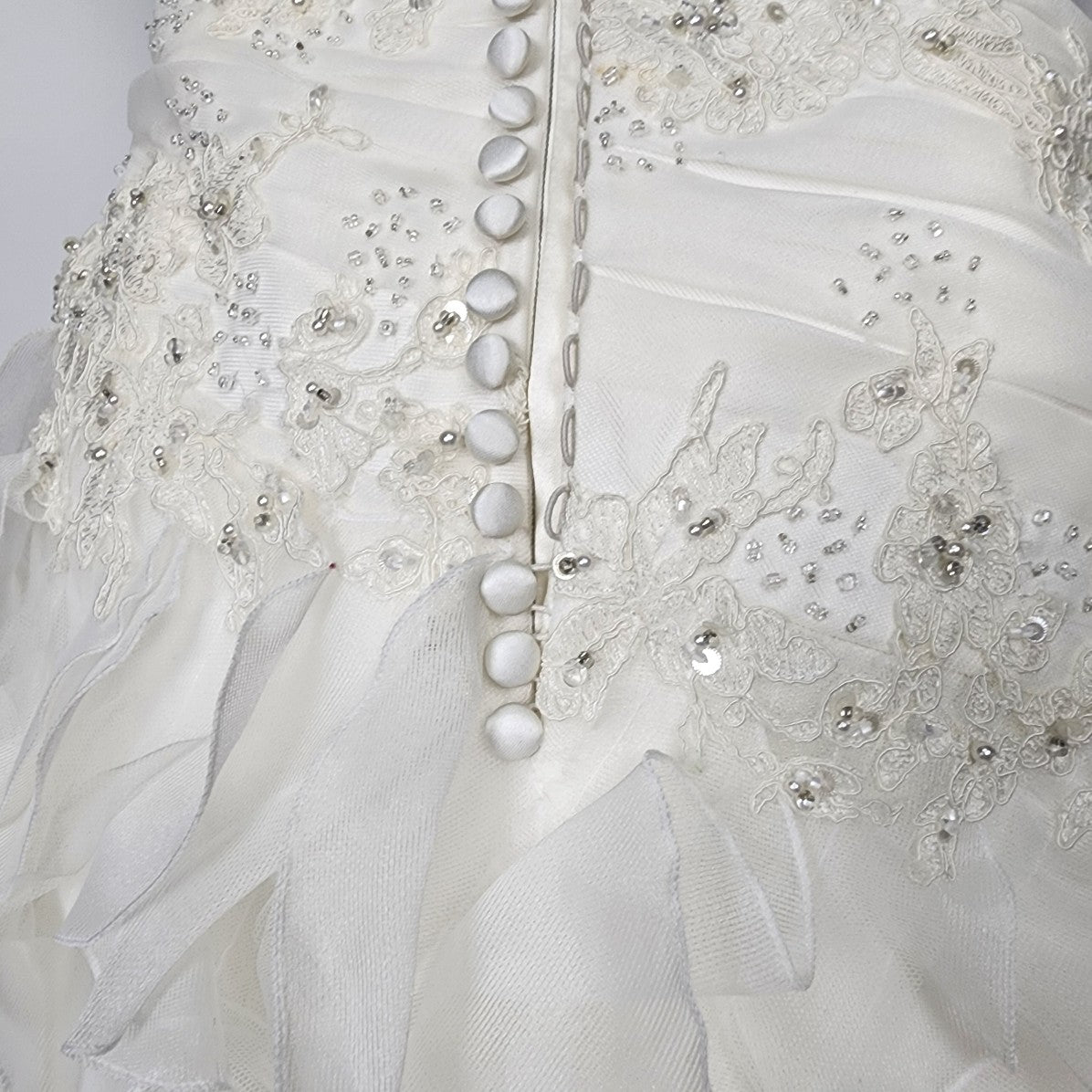 Pronovias Ivory Beaded Ruffle Sequined Wedding Gown Size S