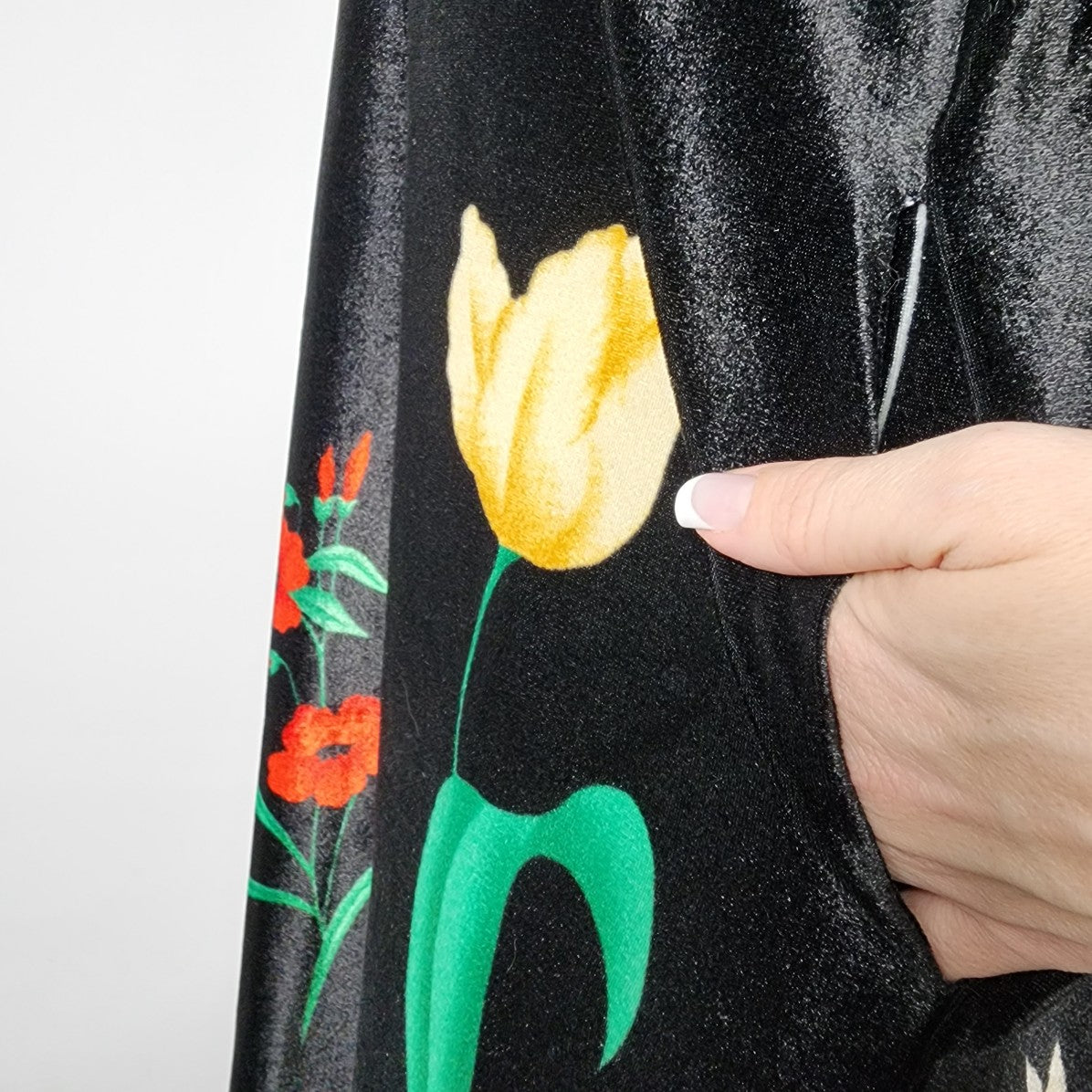 Vintage Miss Amigo Black Floral Velour Long Sleeve Dress Size L