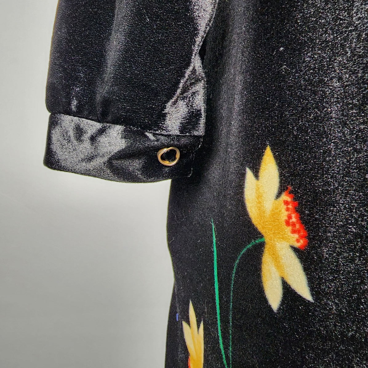 Vintage Miss Amigo Black Floral Velour Long Sleeve Dress Size L