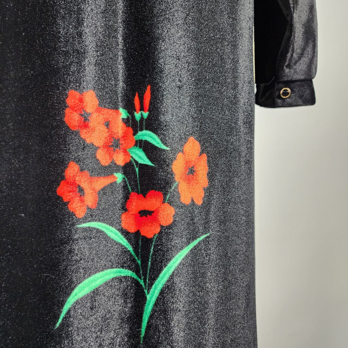 Vintage Miss Amigo Black Floral Velour Long Sleeve Dress Size L