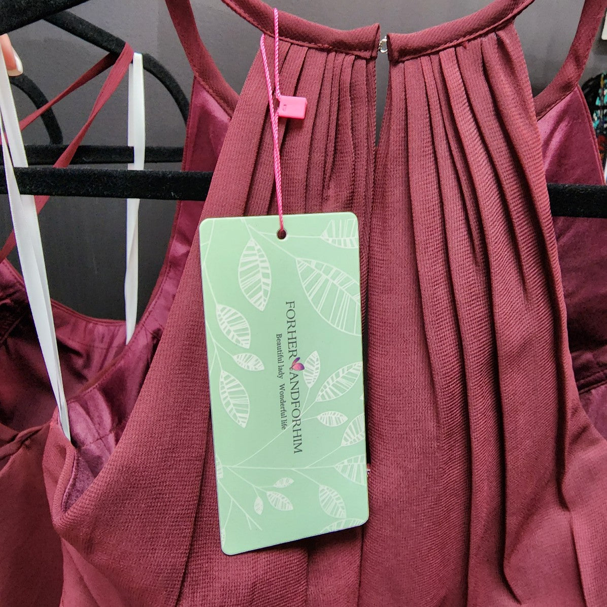 For Her and For Him Burgundy Halter Neck Bridesmaids Dress Size S