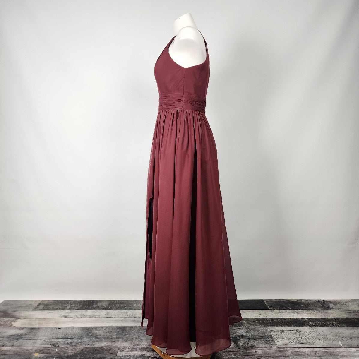 For Her and For Him Burgundy Halter Neck Bridesmaids Dress Size S