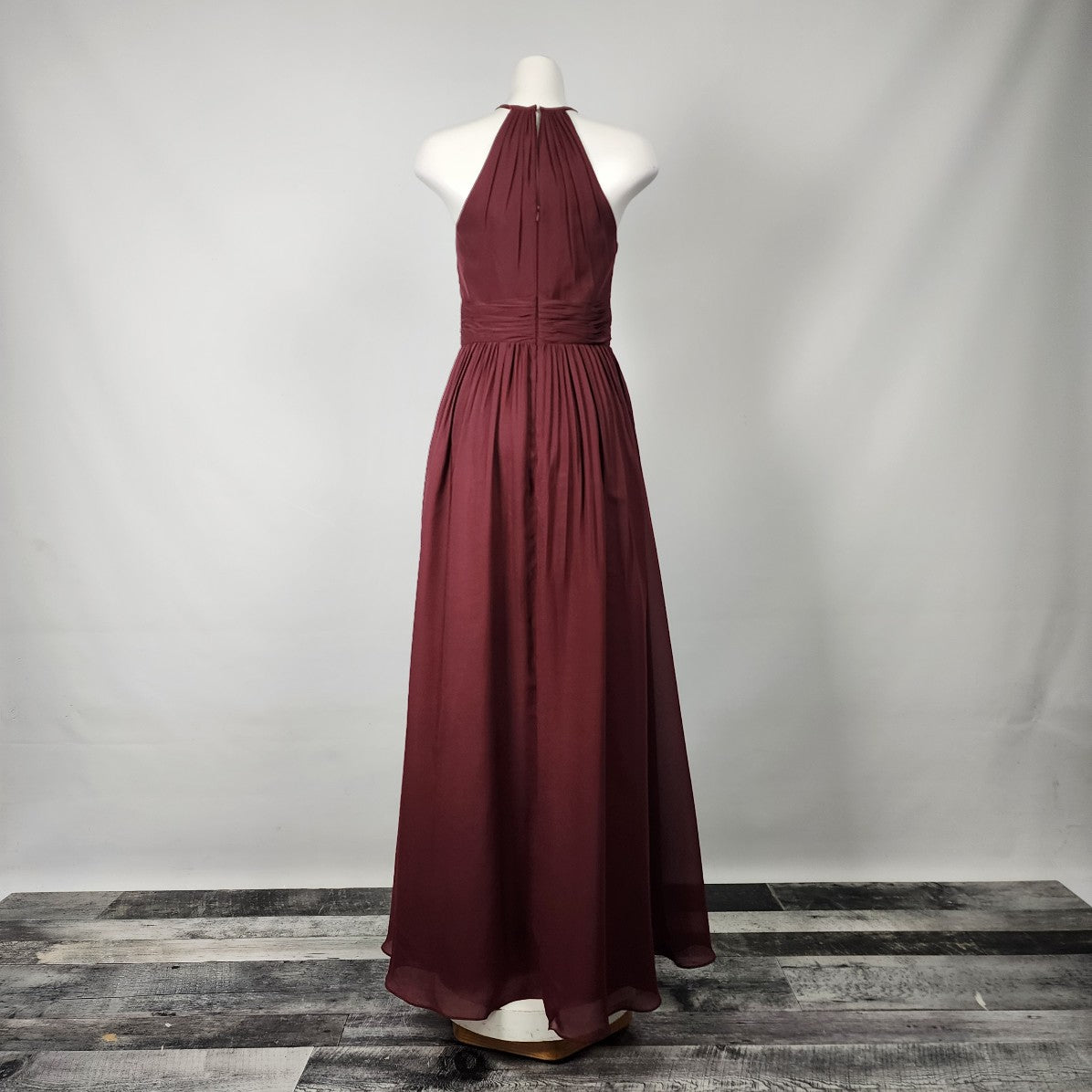 For Her and For Him Burgundy Halter Neck Bridesmaids Dress Size S