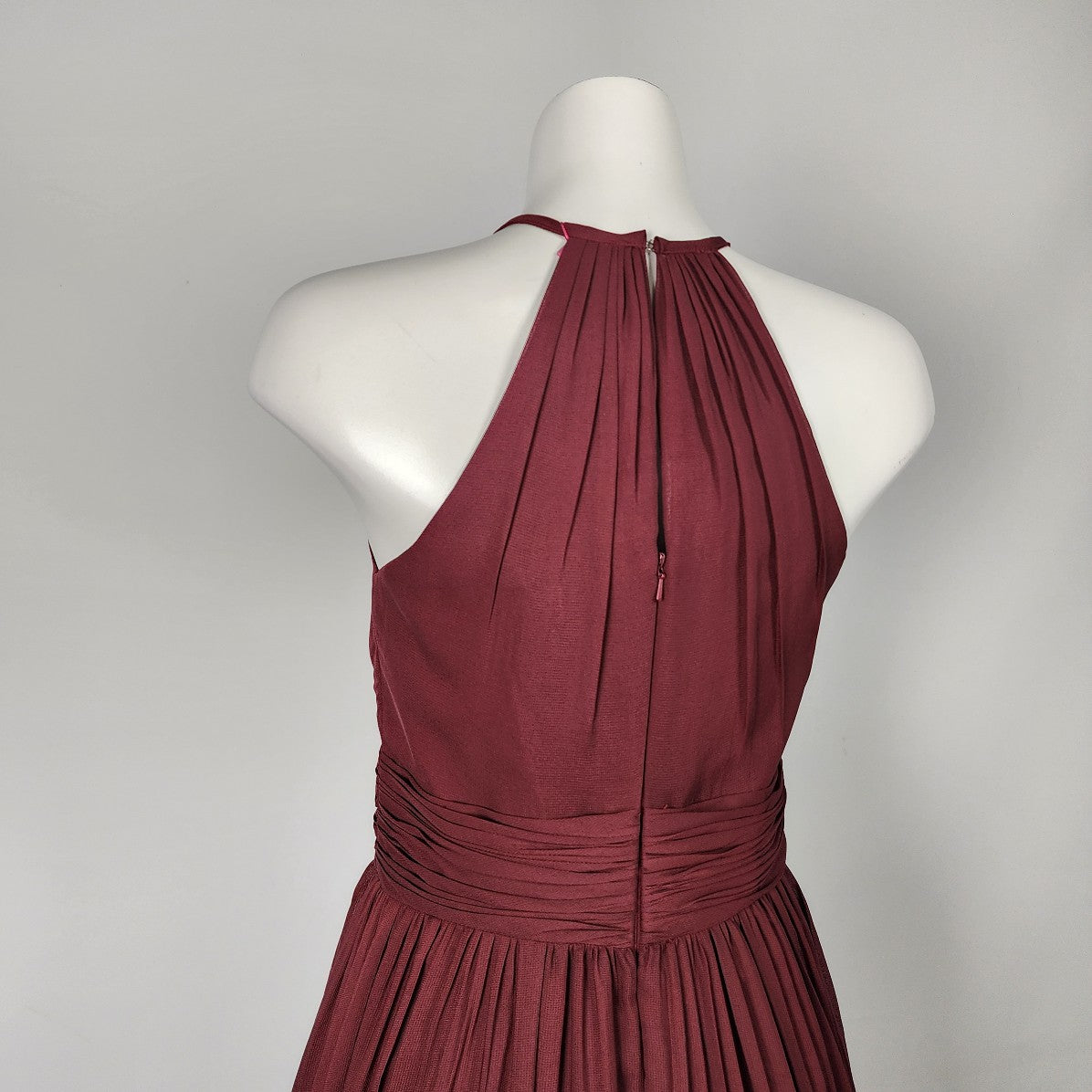 For Her and For Him Burgundy Halter Neck Bridesmaids Dress Size S