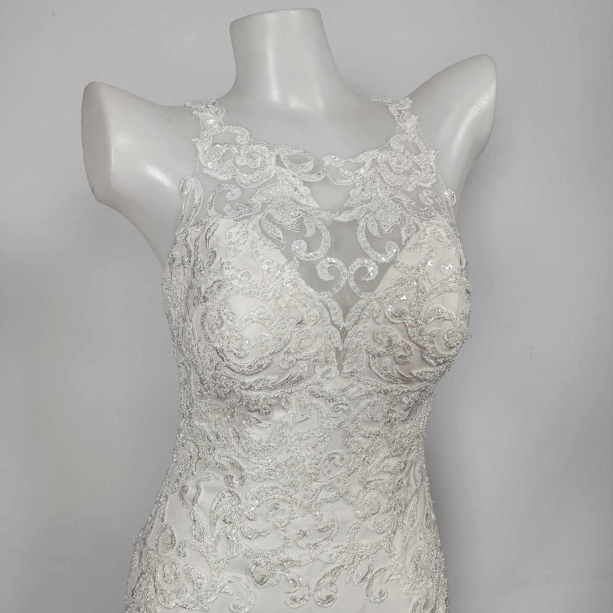 Stella York Crepe Beaded Lace Wedding Dress Size XS