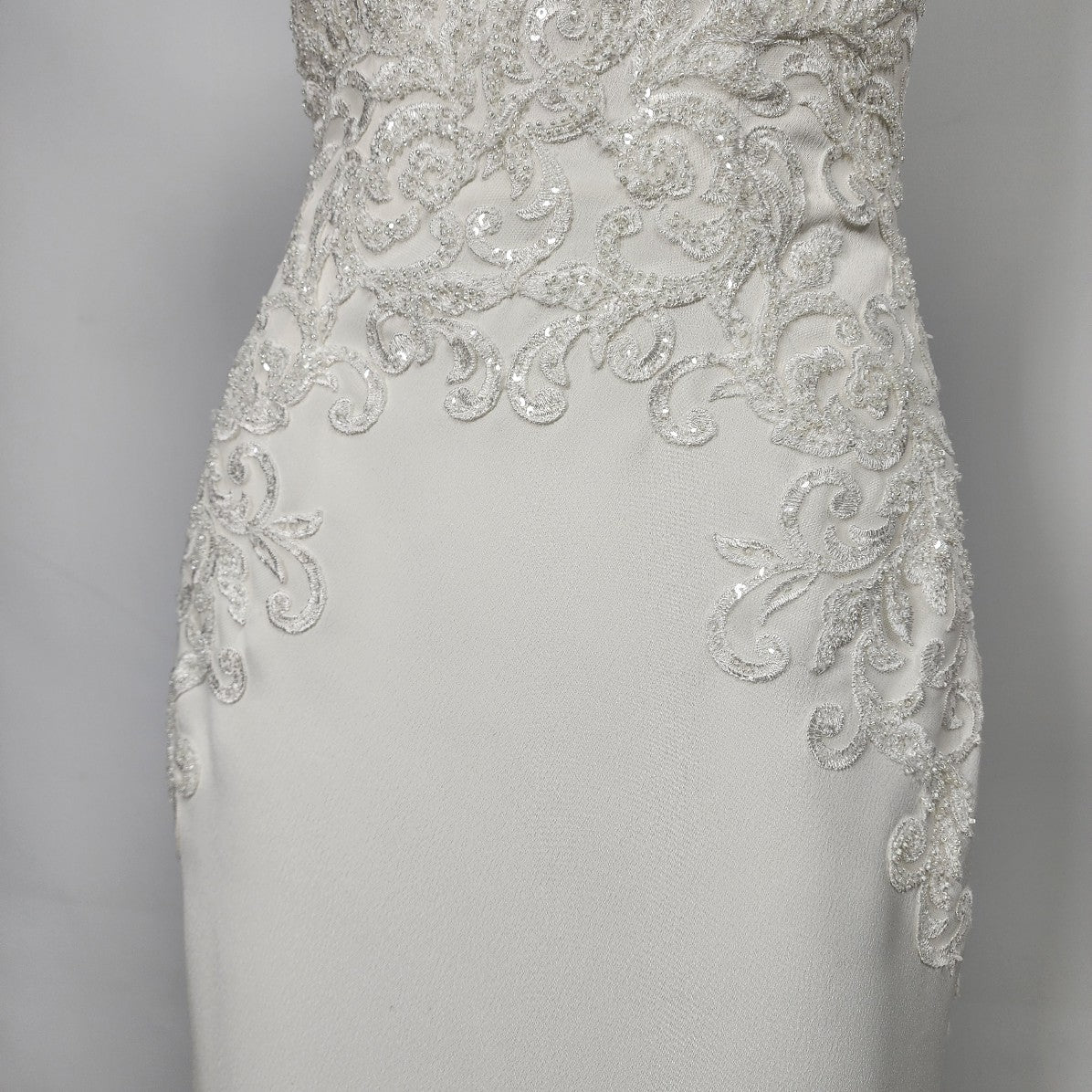 Stella York Crepe Beaded Lace Wedding Dress Size XS