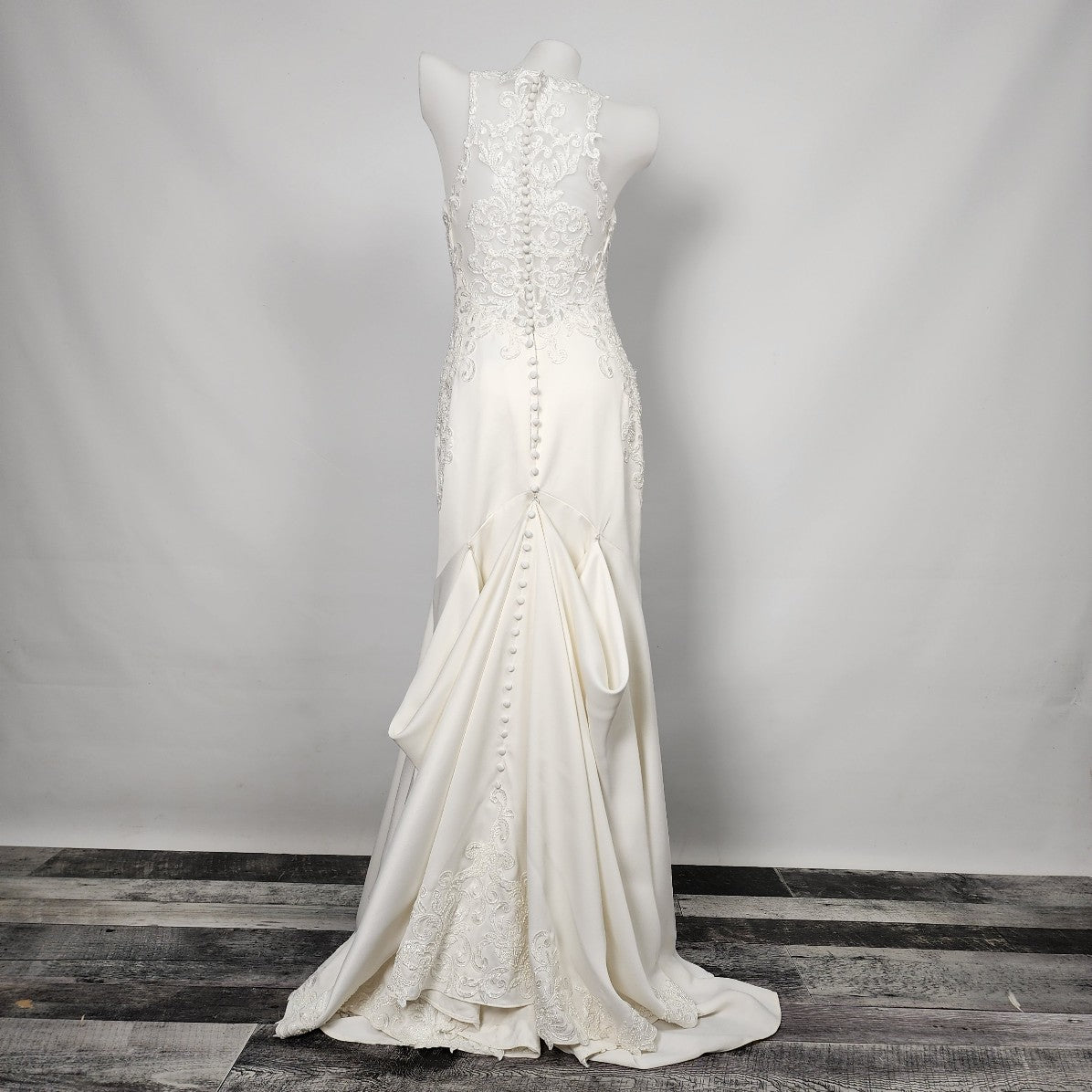 Stella York Crepe Beaded Lace Wedding Dress Size XS