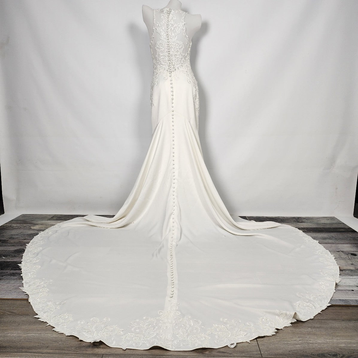 Stella York Crepe Beaded Lace Wedding Dress Size XS