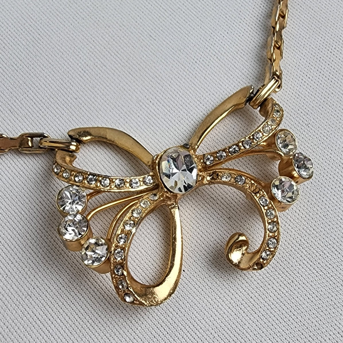 Vintage 12k Gold Fill Crystal Bow Collar Necklace