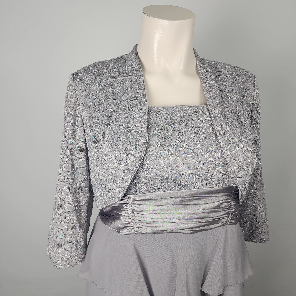 Laura Plus Grey Sequined Ruffle Tiered Dress & Jacket Size 18W