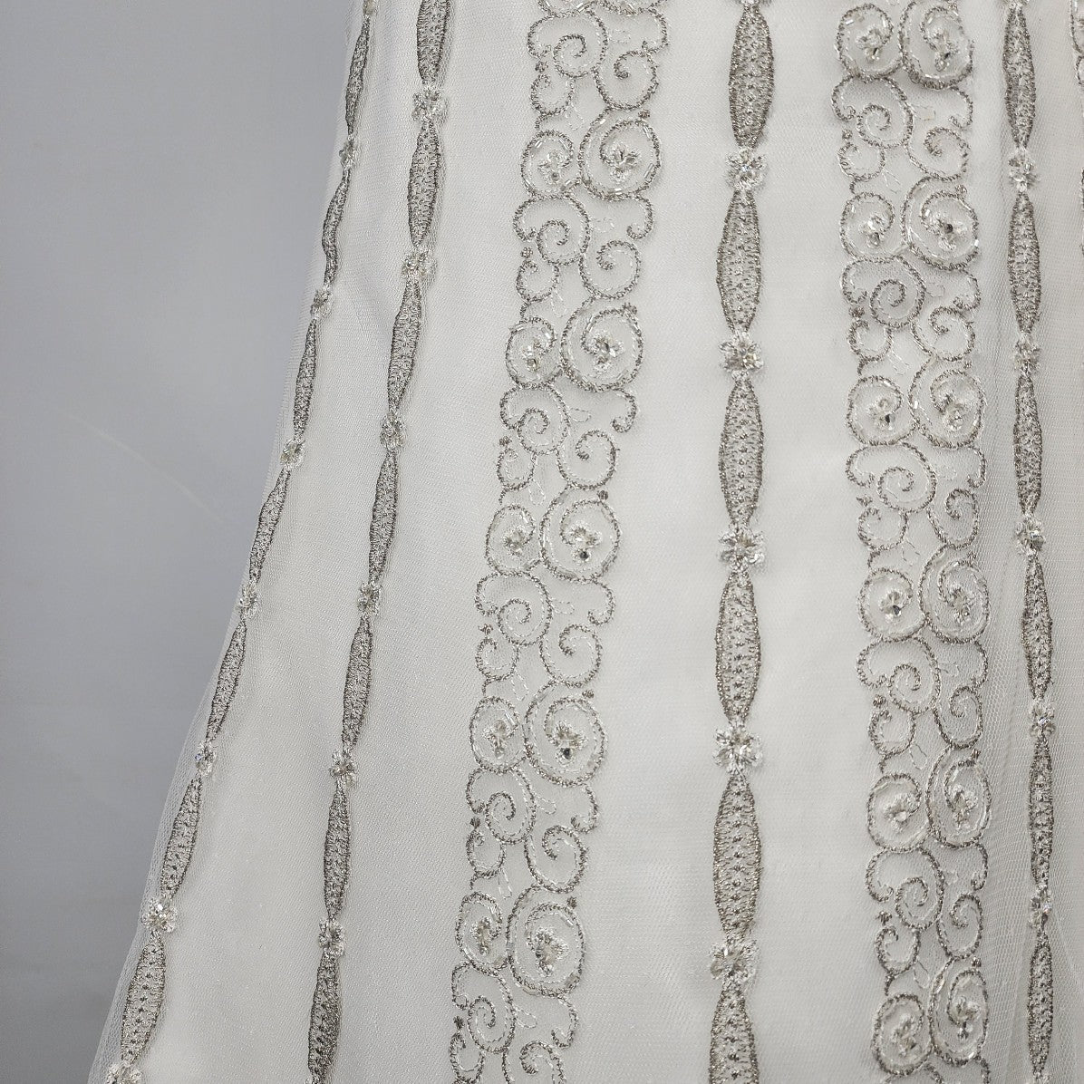 Mori Lee Silver Embroidered Sequined Lace Wedding Gown Size S/M