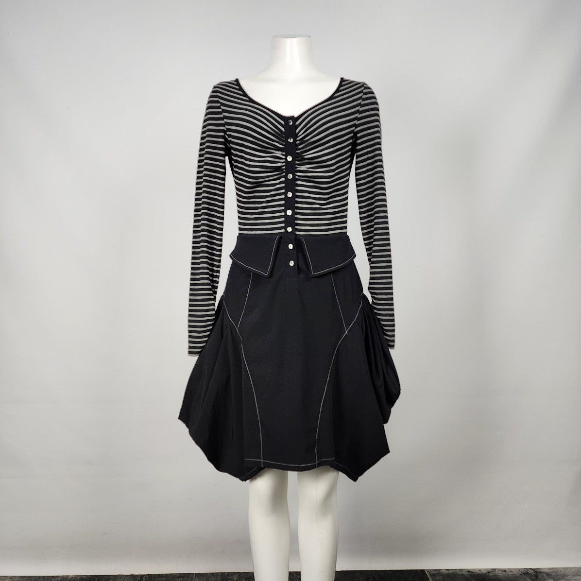 Dzhavael Couture Black Cotton Striped Dress Size S