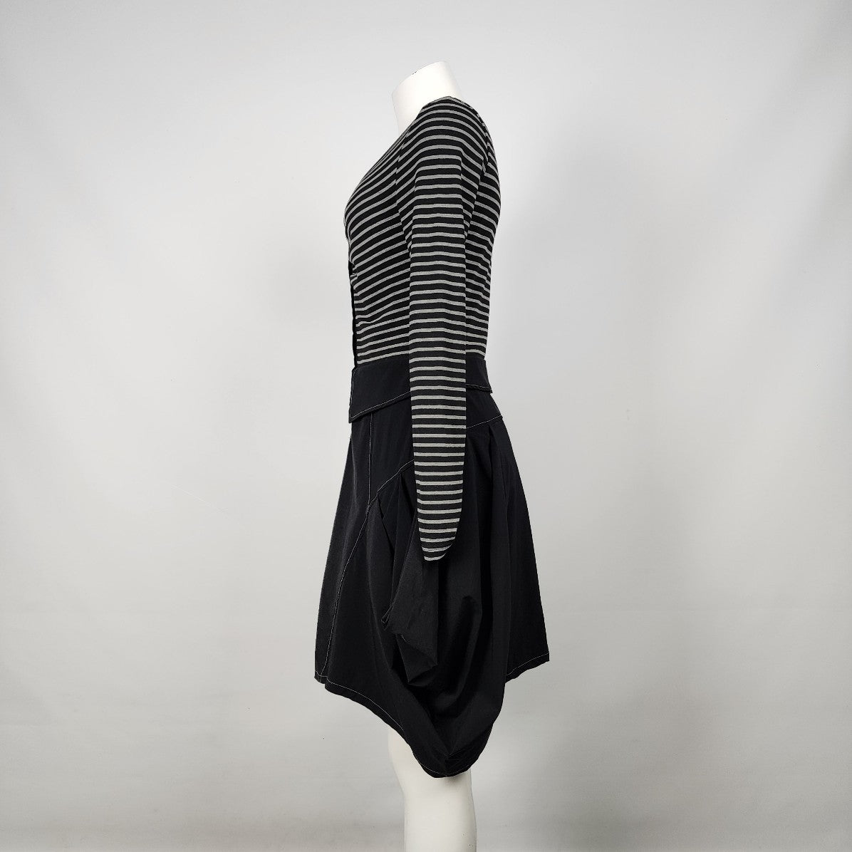 Dzhavael Couture Black Cotton Striped Dress Size S