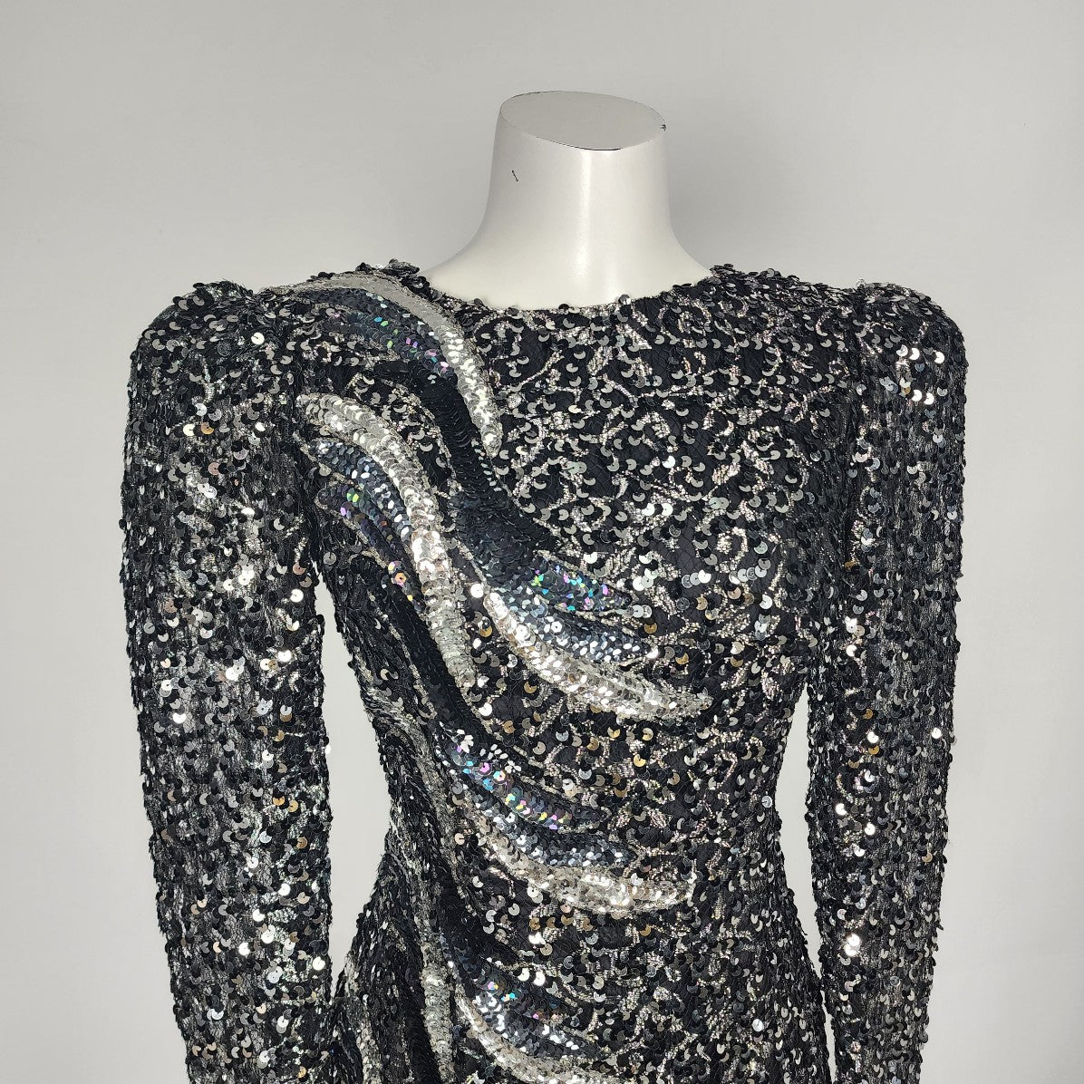 Vintage Black & Silver Metallic Sequined Long Gown Size S Worn At Billy Martin's Wedding 1988