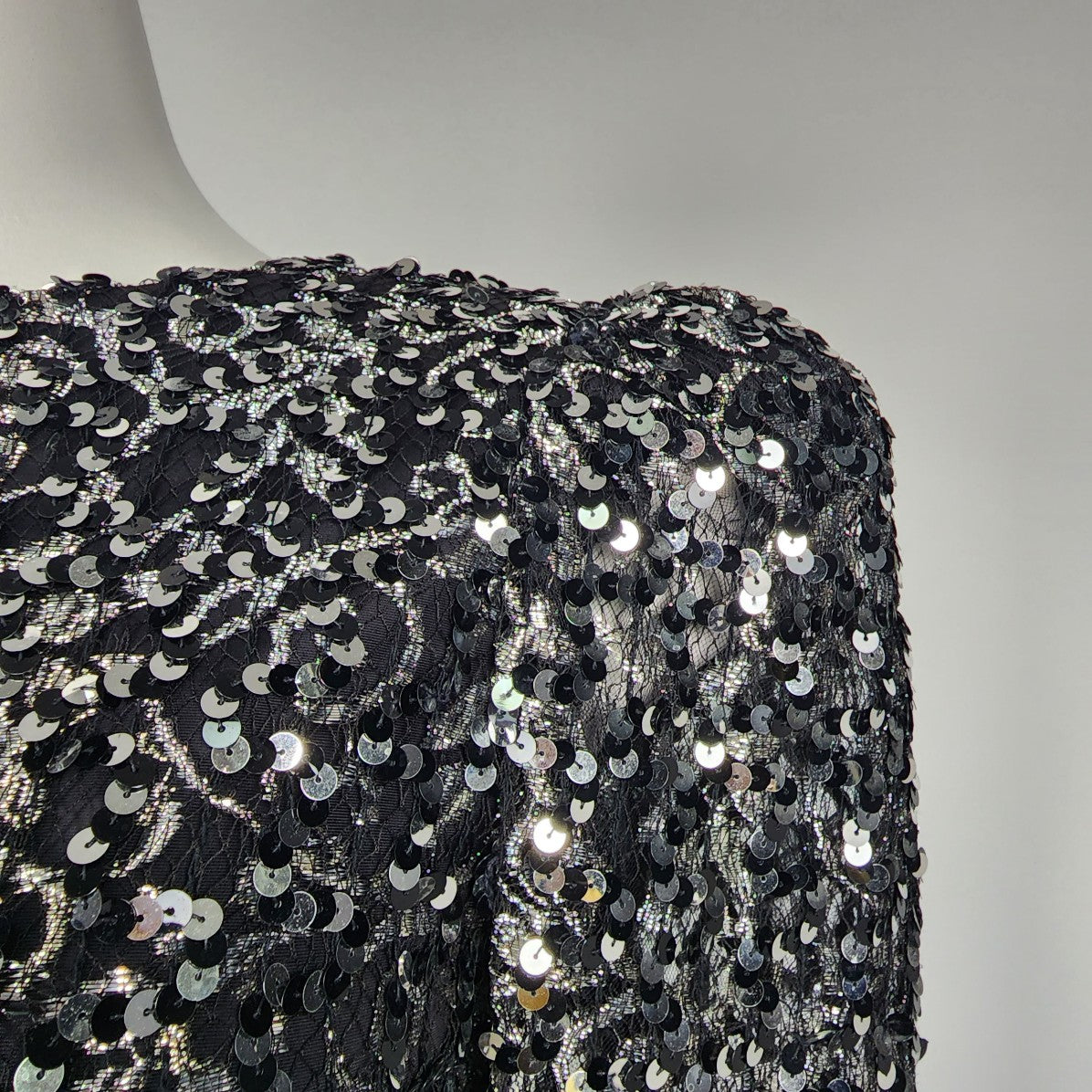 Vintage Black & Silver Metallic Sequined Long Gown Size S Worn At Billy Martin's Wedding 1988