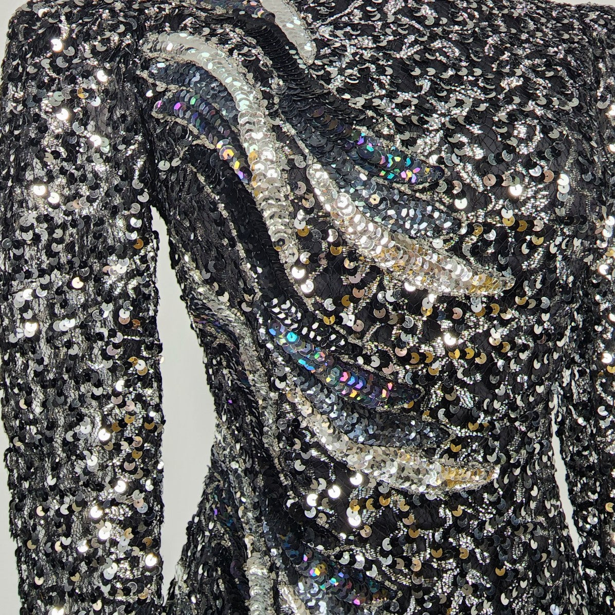 Vintage Black & Silver Metallic Sequined Long Gown Size S Worn At Billy Martin's Wedding 1988