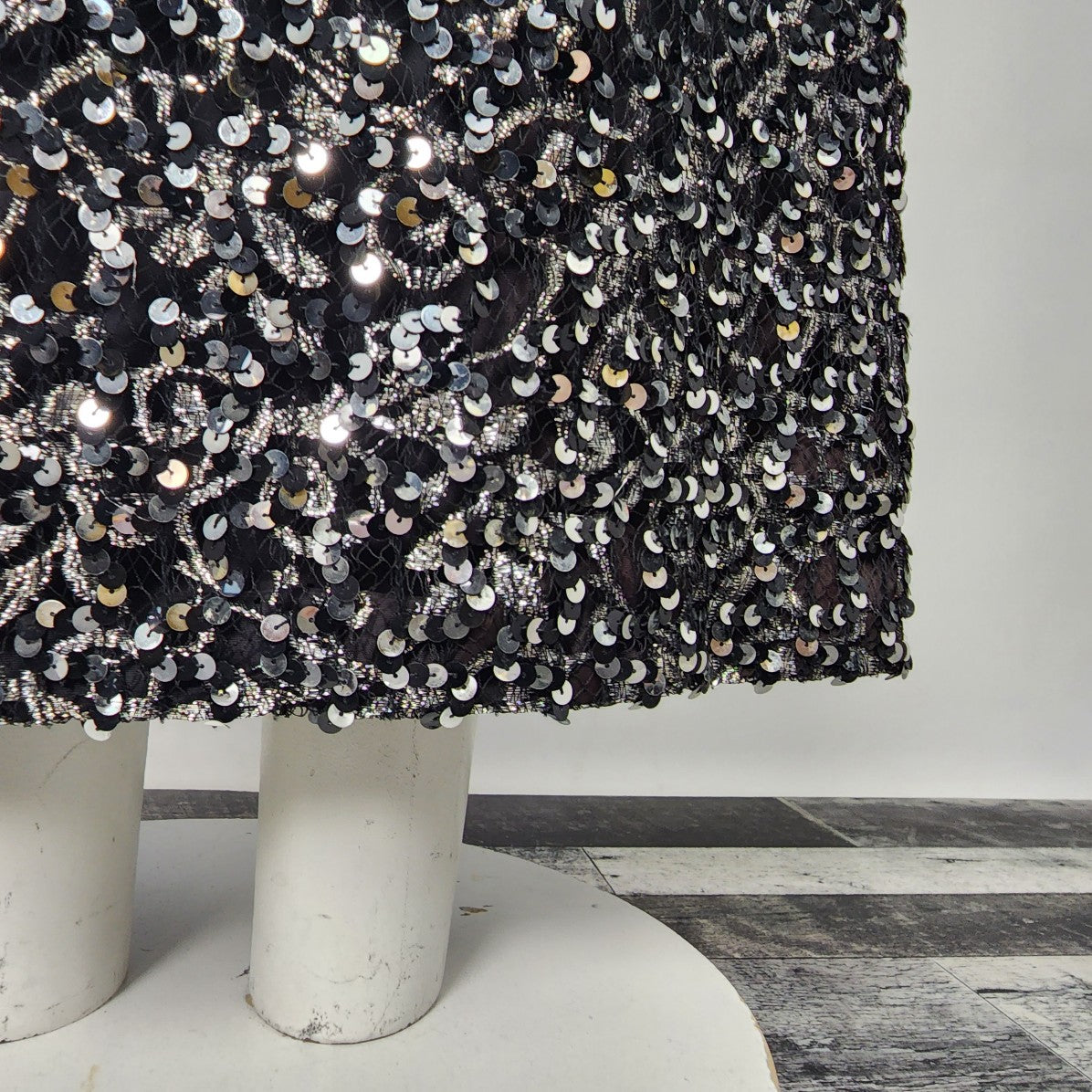 Vintage Black & Silver Metallic Sequined Long Gown Size S Worn At Billy Martin's Wedding 1988