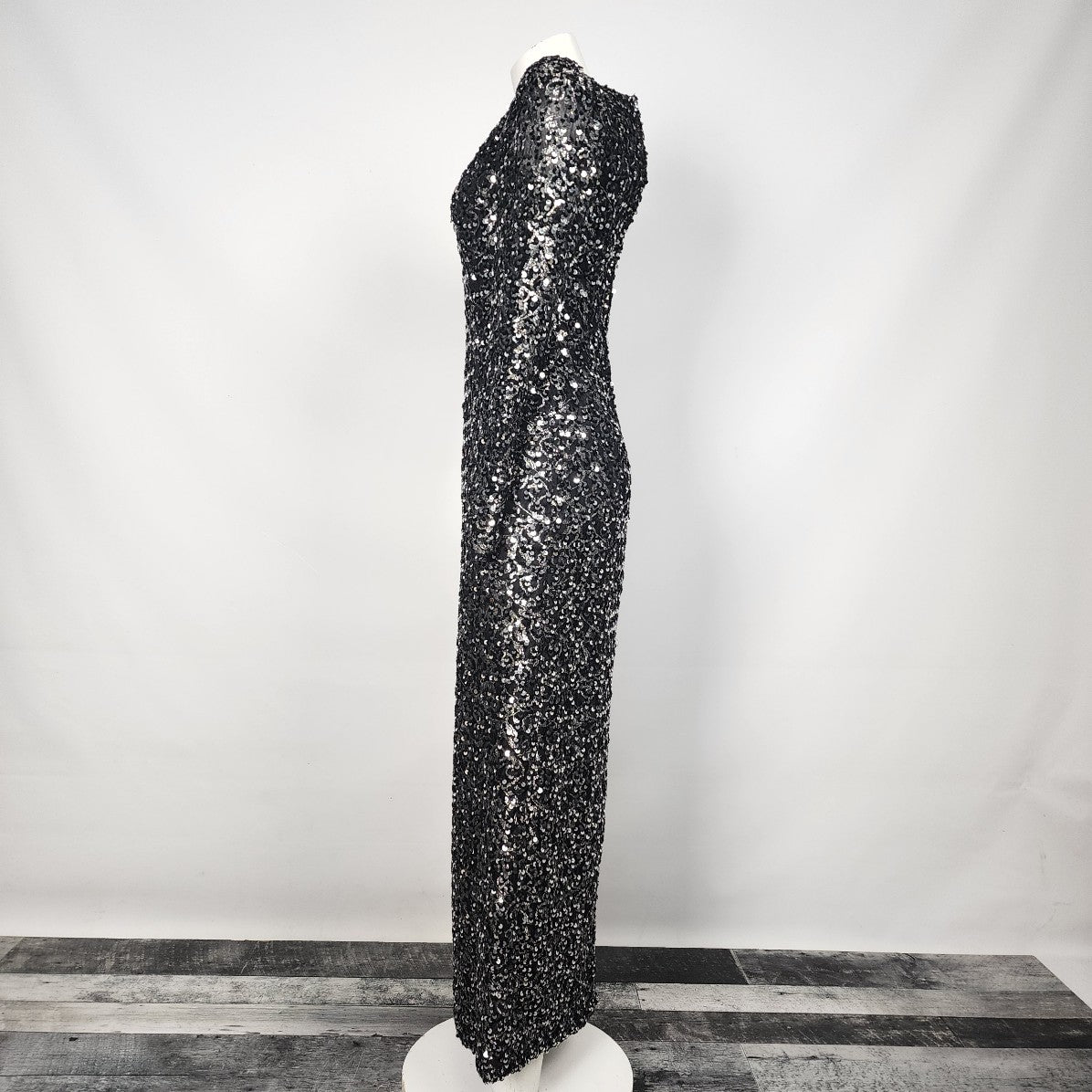 Vintage Black & Silver Metallic Sequined Long Gown Size S Worn At Billy Martin's Wedding 1988