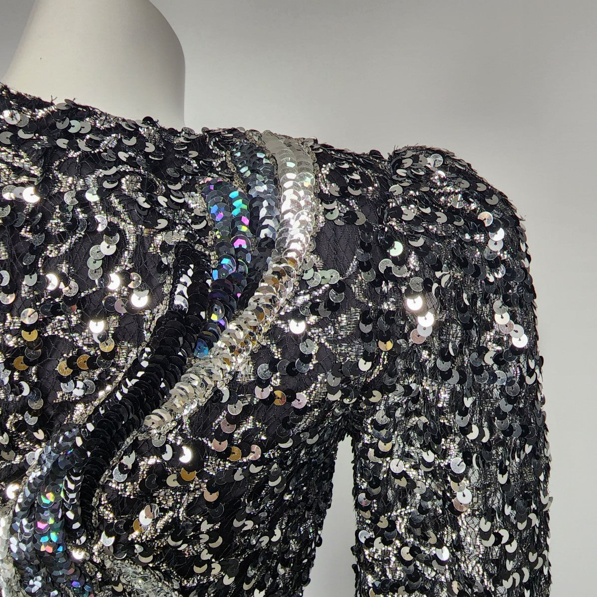 Vintage Black & Silver Metallic Sequined Long Gown Size S Worn At Billy Martin's Wedding 1988