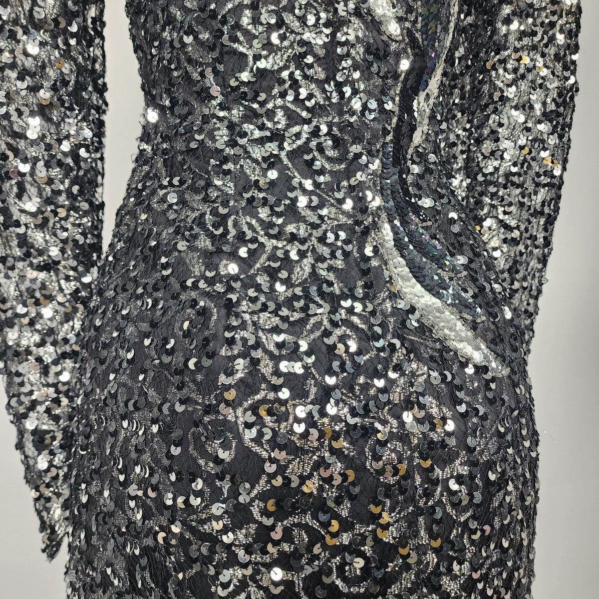 Vintage Black & Silver Metallic Sequined Long Gown Size S Worn At Billy Martin's Wedding 1988