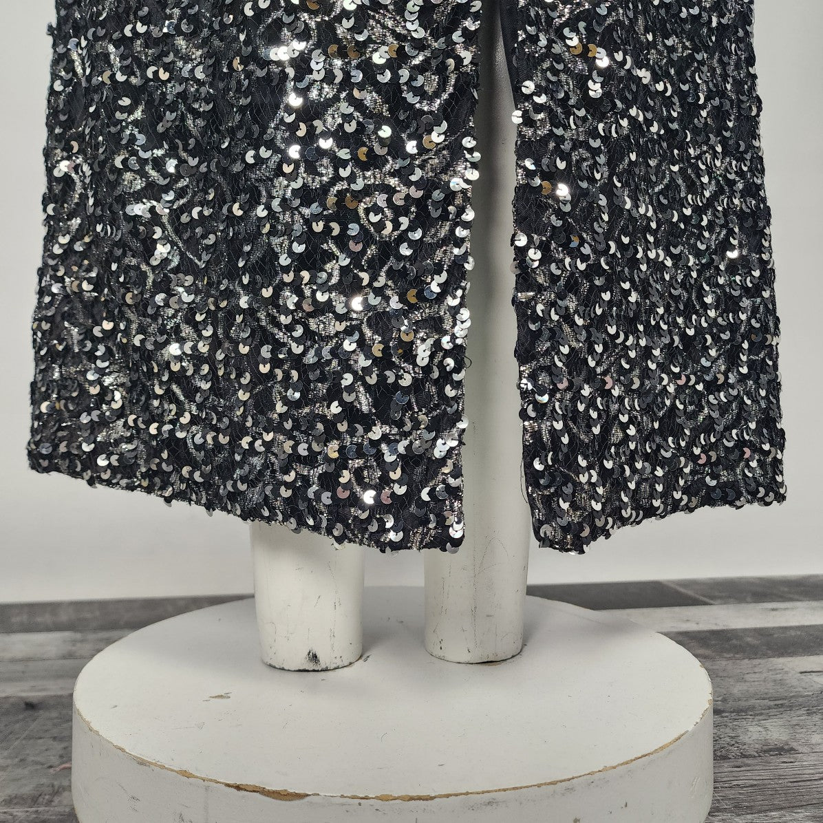 Vintage Black & Silver Metallic Sequined Long Gown Size S Worn At Billy Martin's Wedding 1988
