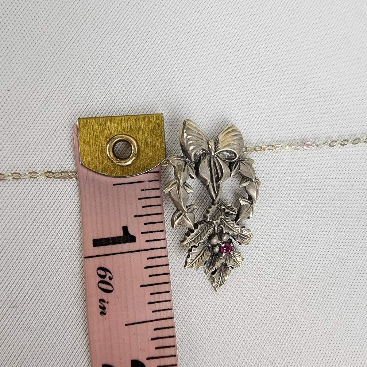 Vintage Franklin Mint 1982 925 Sterling Silver Love Mistle Toe Pendant Necklace