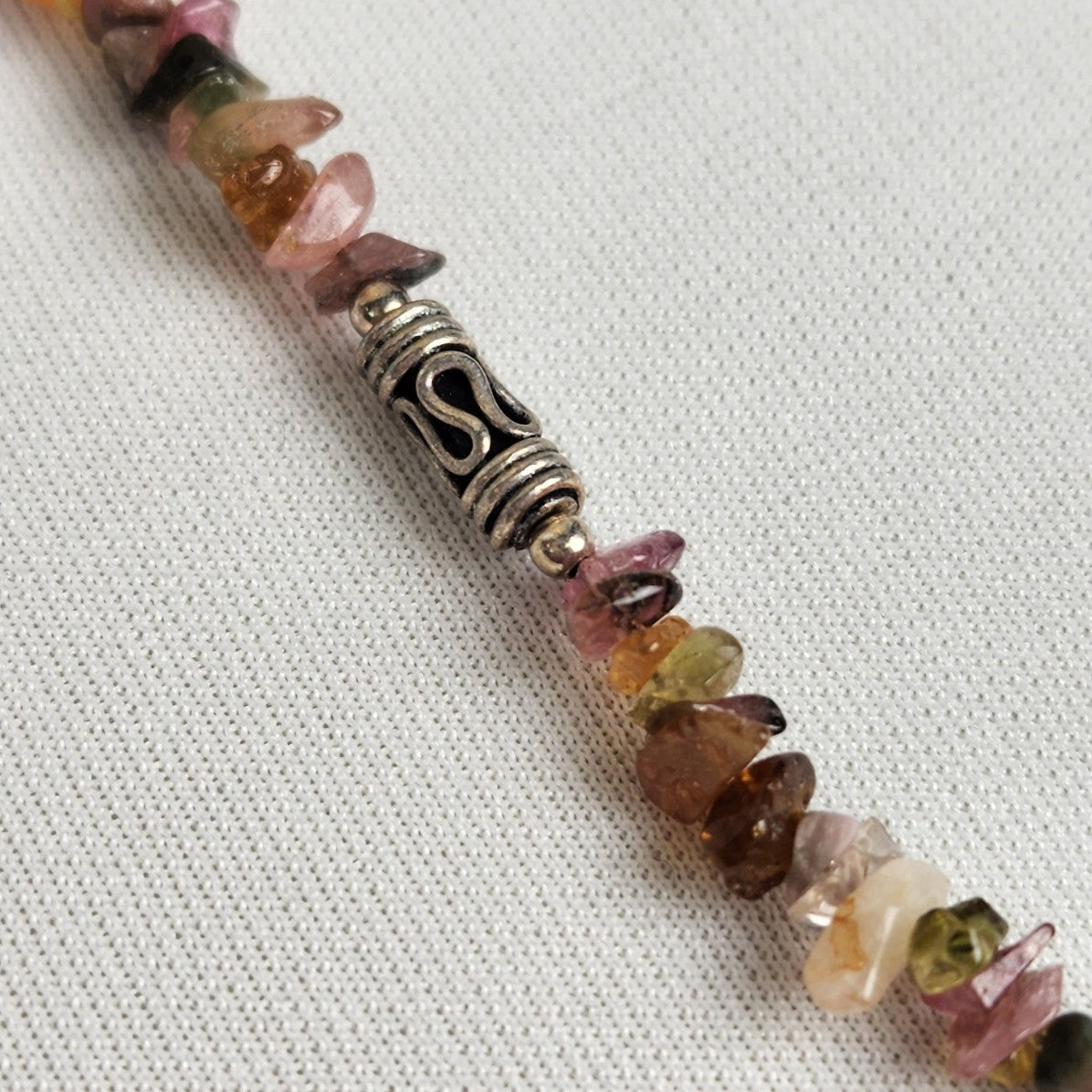 Natural Chip Stone 925 Sterling Silver Beaded Necklace