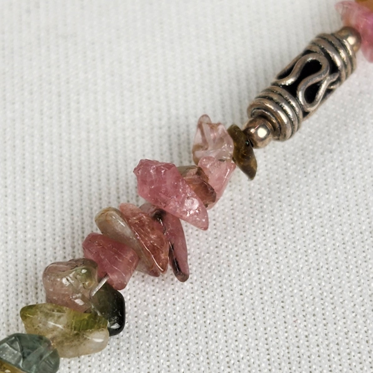 Natural Chip Stone 925 Sterling Silver Beaded Necklace