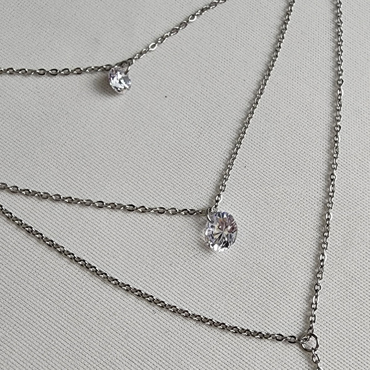 Steel X Stainless Steel Crystal Pendant Layered Delicate Chain Necklace