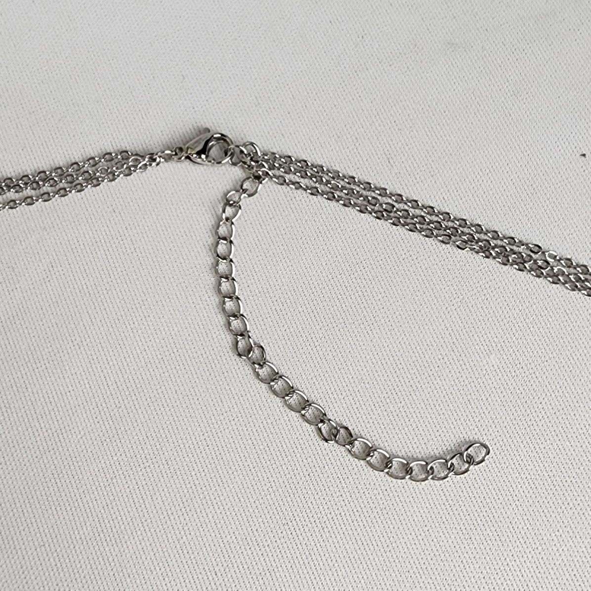 Steel X Stainless Steel Crystal Pendant Layered Delicate Chain Necklace