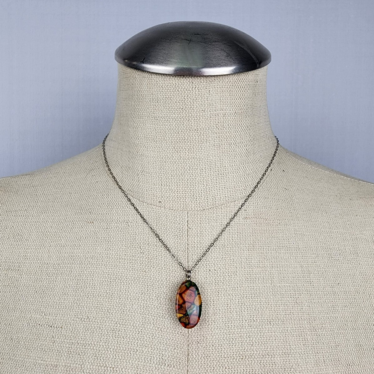 Vintage 925 Sterling Silver Scottish Heathergems Wood Pendant Necklace