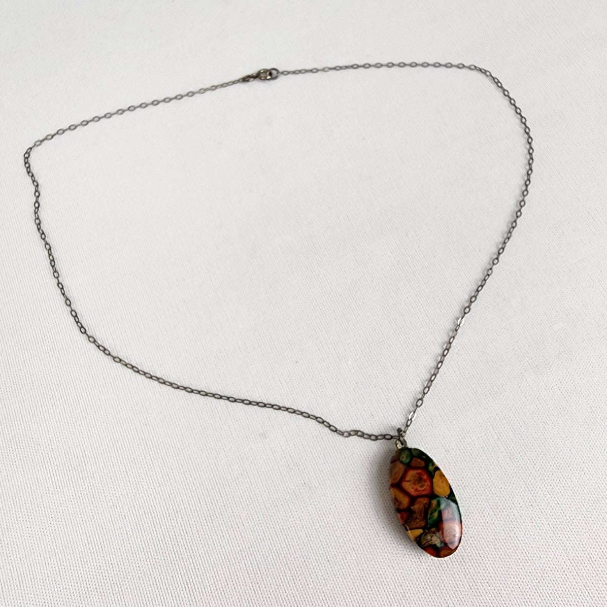 Vintage 925 Sterling Silver Scottish Heathergems Wood Pendant Necklace