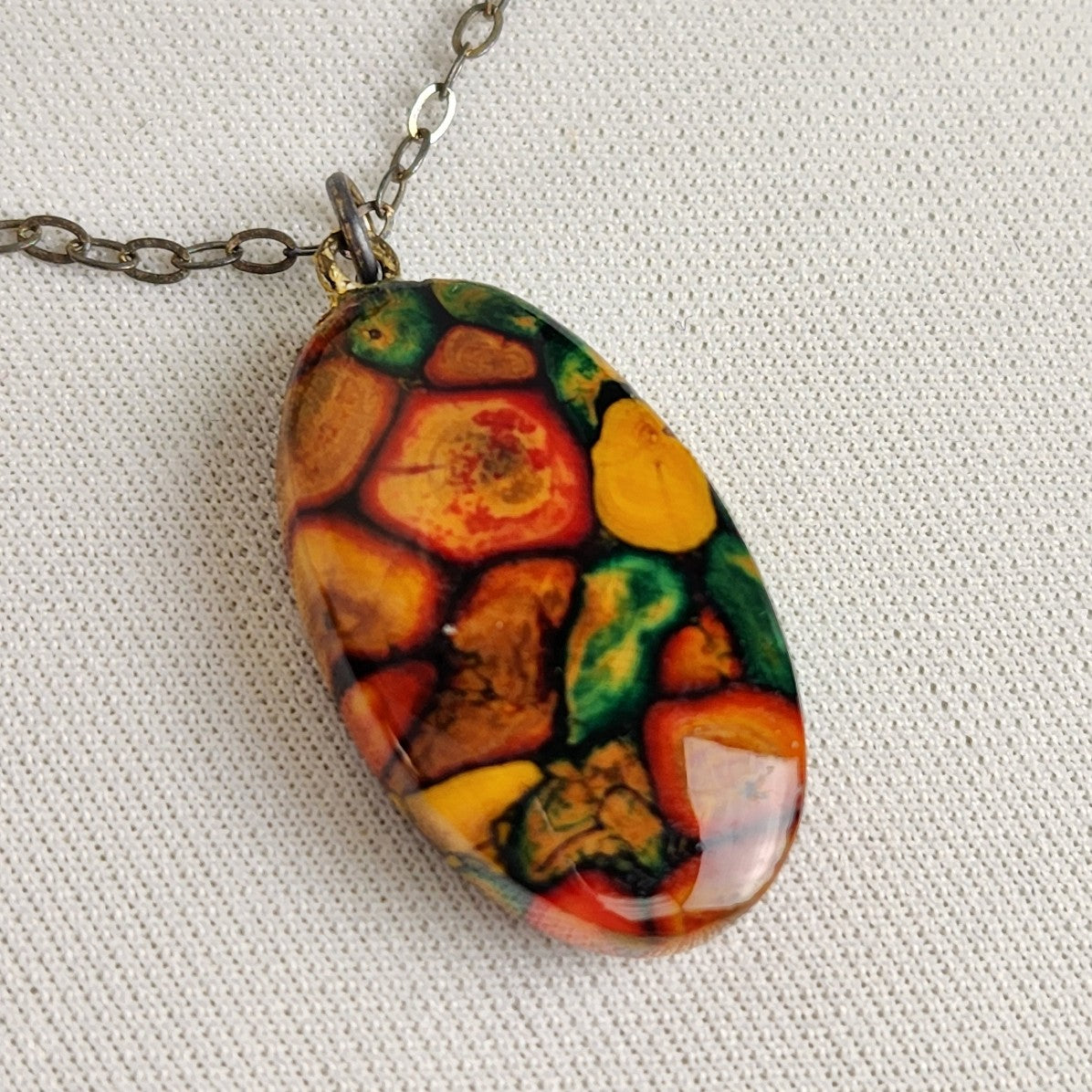 Vintage 925 Sterling Silver Scottish Heathergems Wood Pendant Necklace