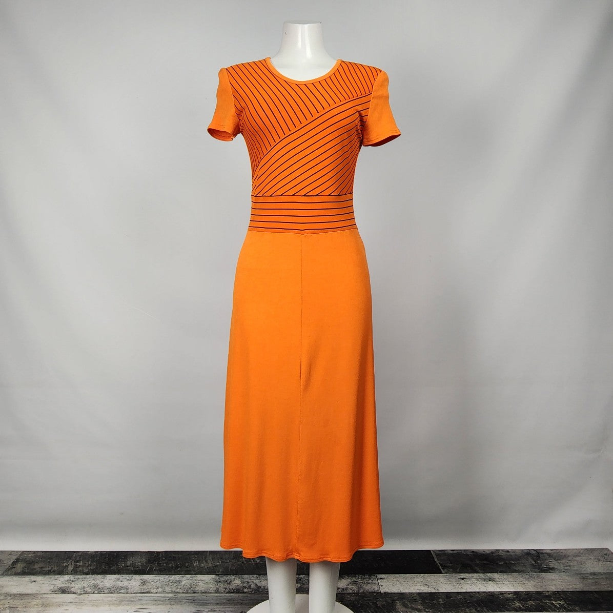 Vintage Orange Striped Midi Dress Size S