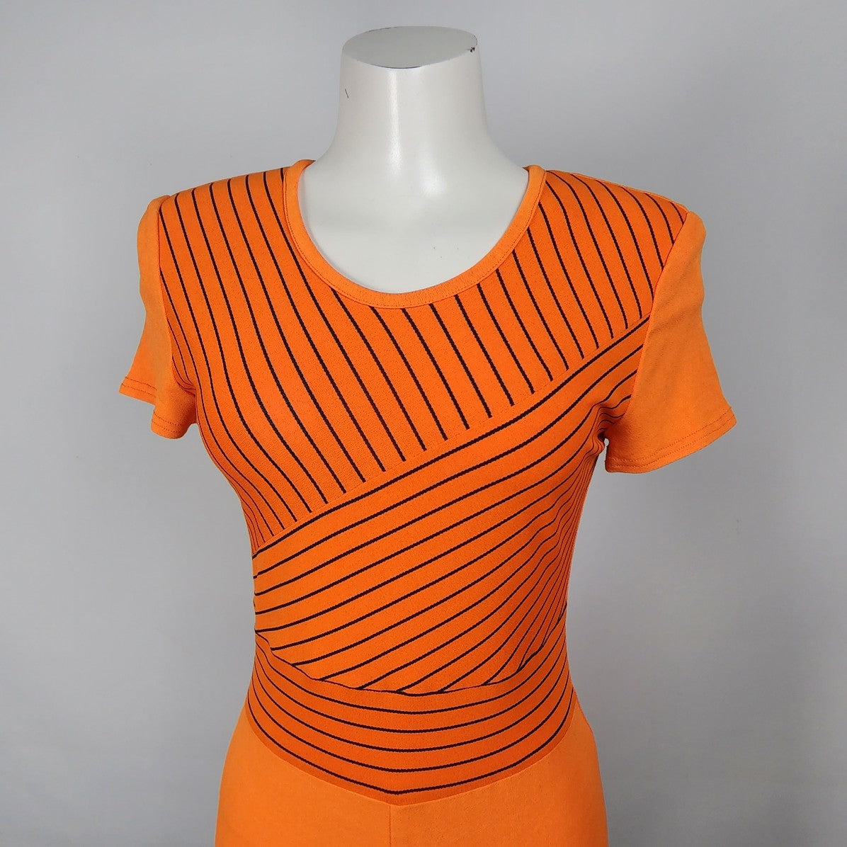 Vintage Orange Striped Midi Dress Size S