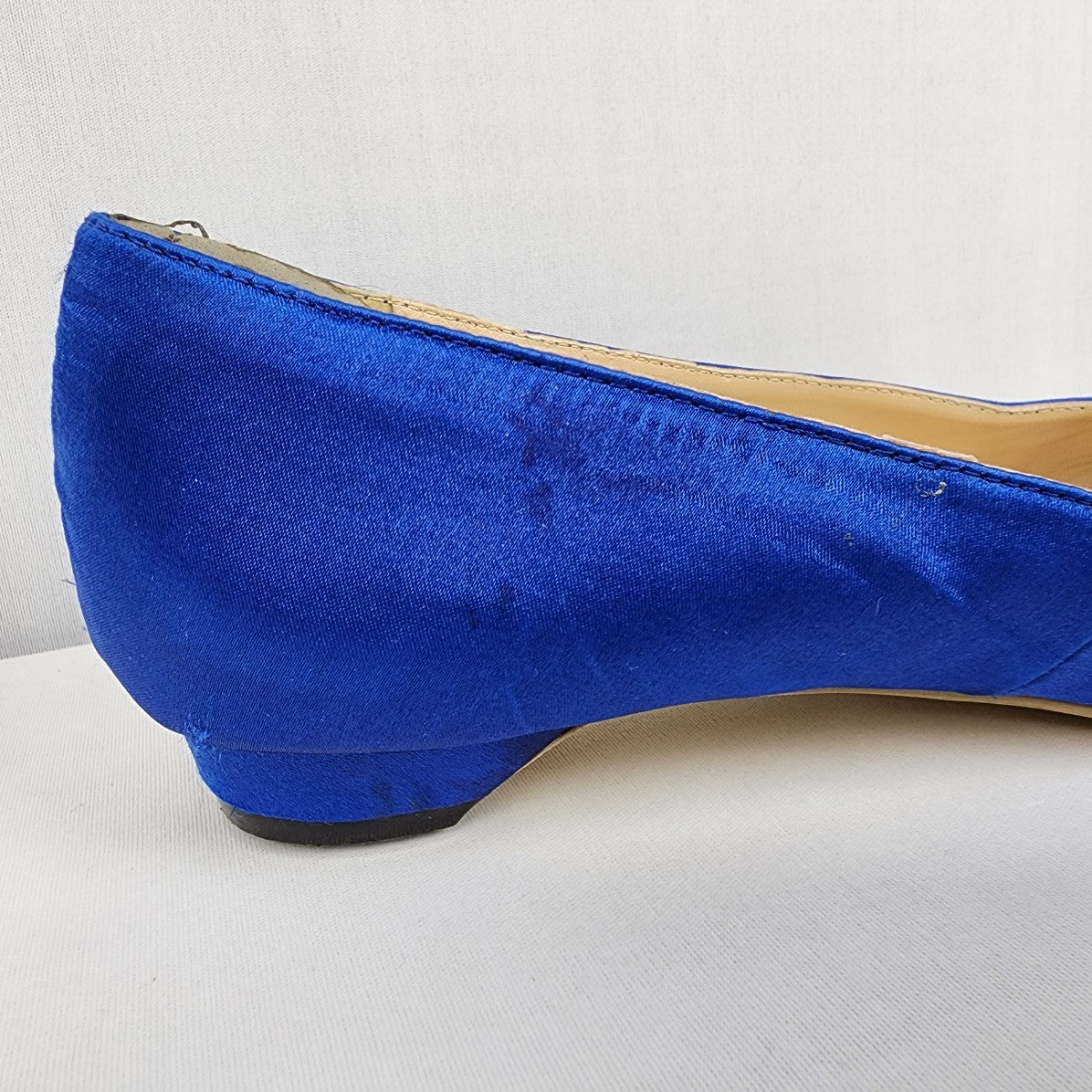 Designer Insprired Blue Satin Rhinestone Buckle Low Heel Shoes Size 8.5