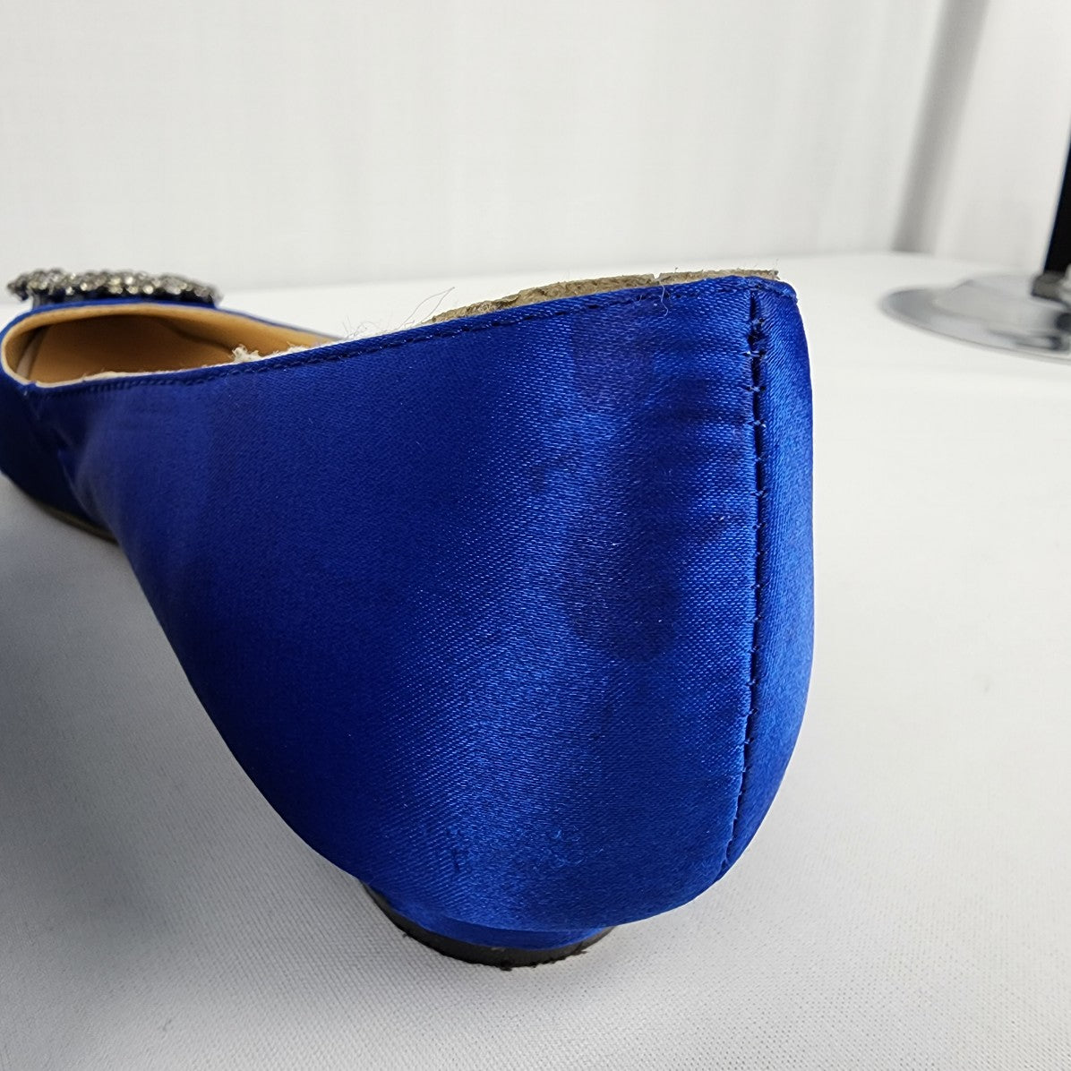 Designer Insprired Blue Satin Rhinestone Buckle Low Heel Shoes Size 8.5