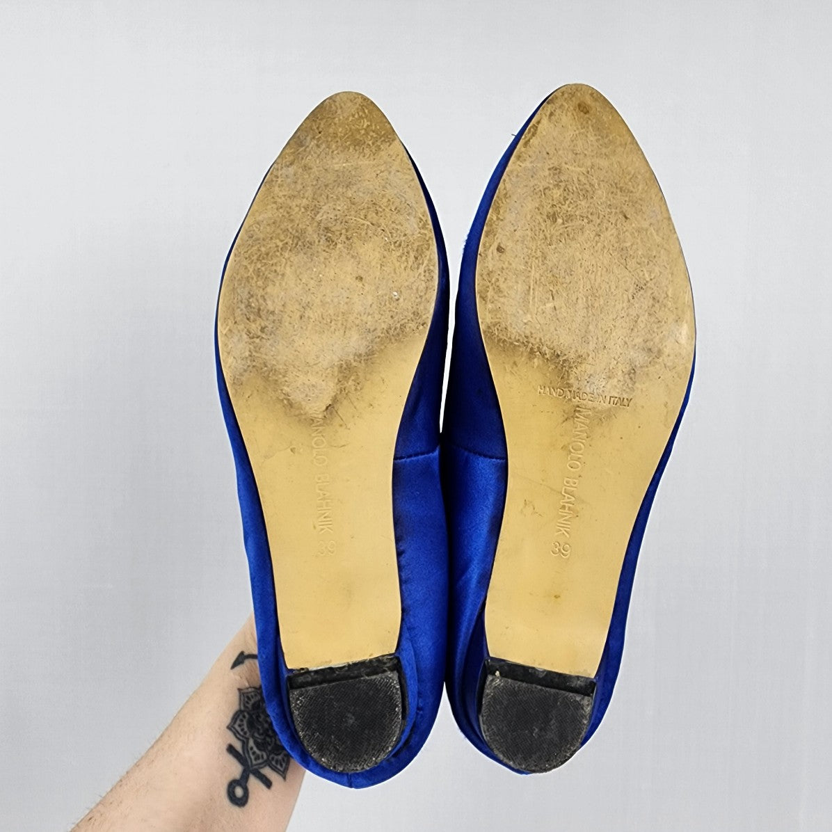 Designer Insprired Blue Satin Rhinestone Buckle Low Heel Shoes Size 8.5