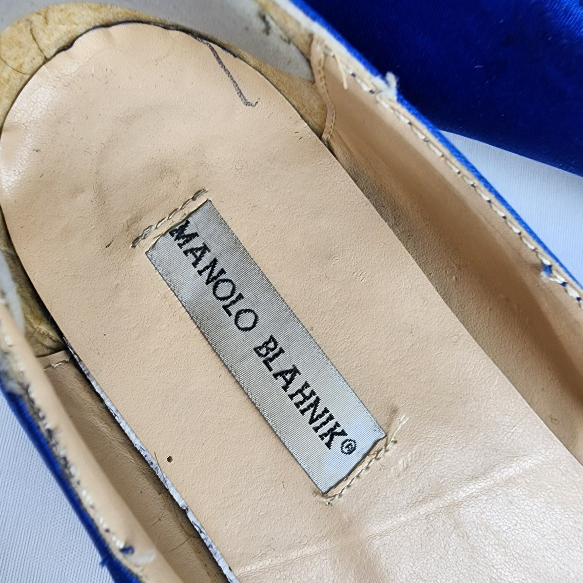 Designer Insprired Blue Satin Rhinestone Buckle Low Heel Shoes Size 8.5