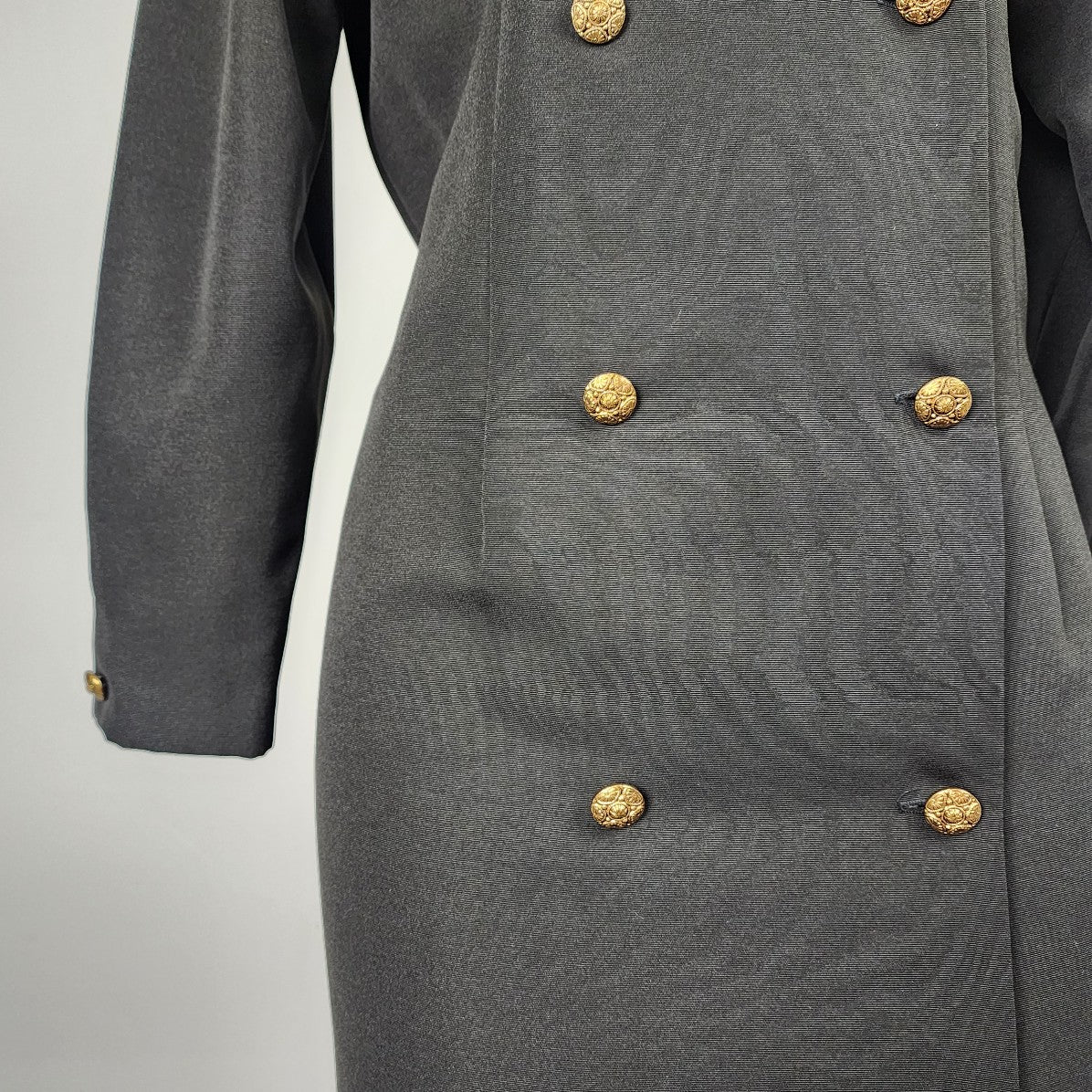 Jessica Black & Gold Button Trench Dress Size M/L