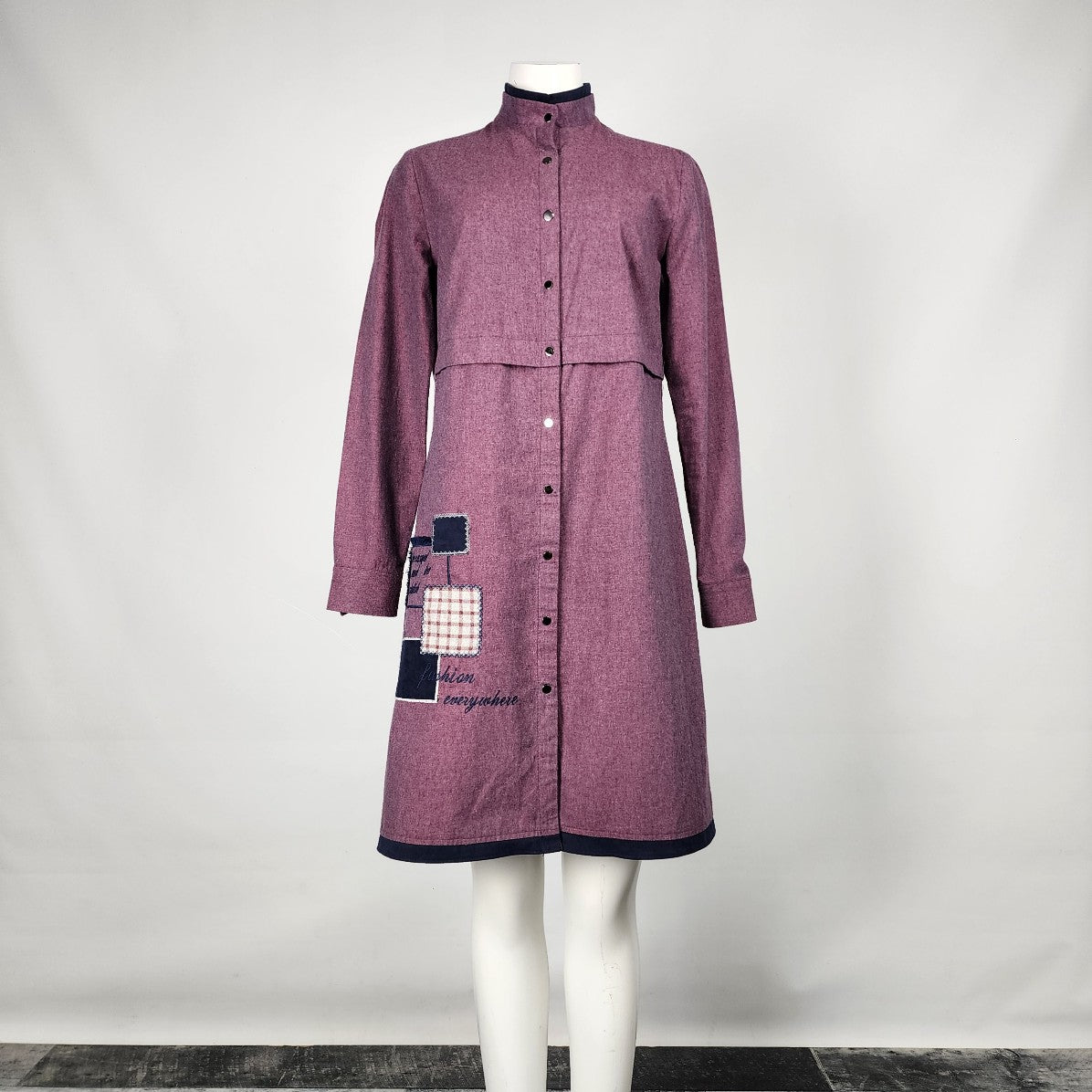 Alvina Purple Cotton Snap Front Shirt Dress Size M